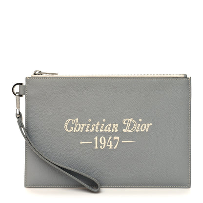 Christian Dior Grained Calfskin 1947 Signature A5 Pouch Grey White 1 of 11