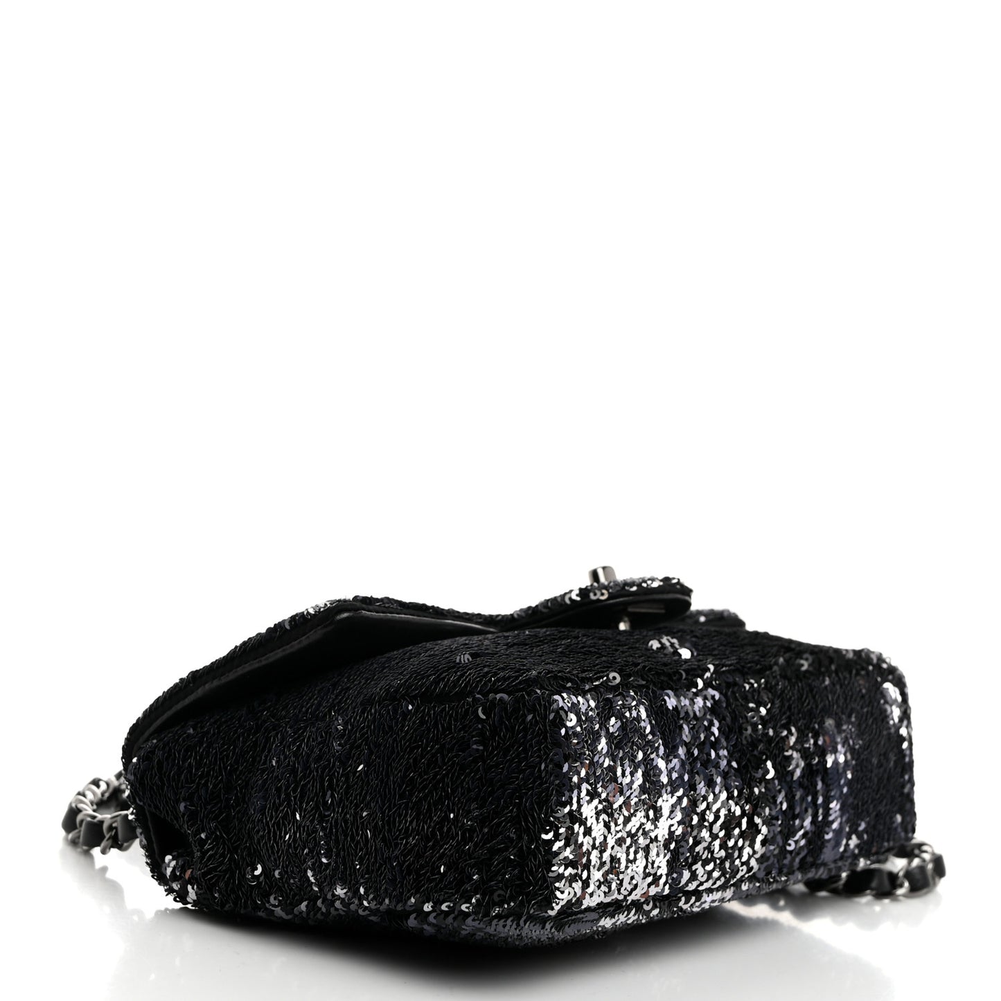 Sequin Mini Rectangular Single Flap Black Silver