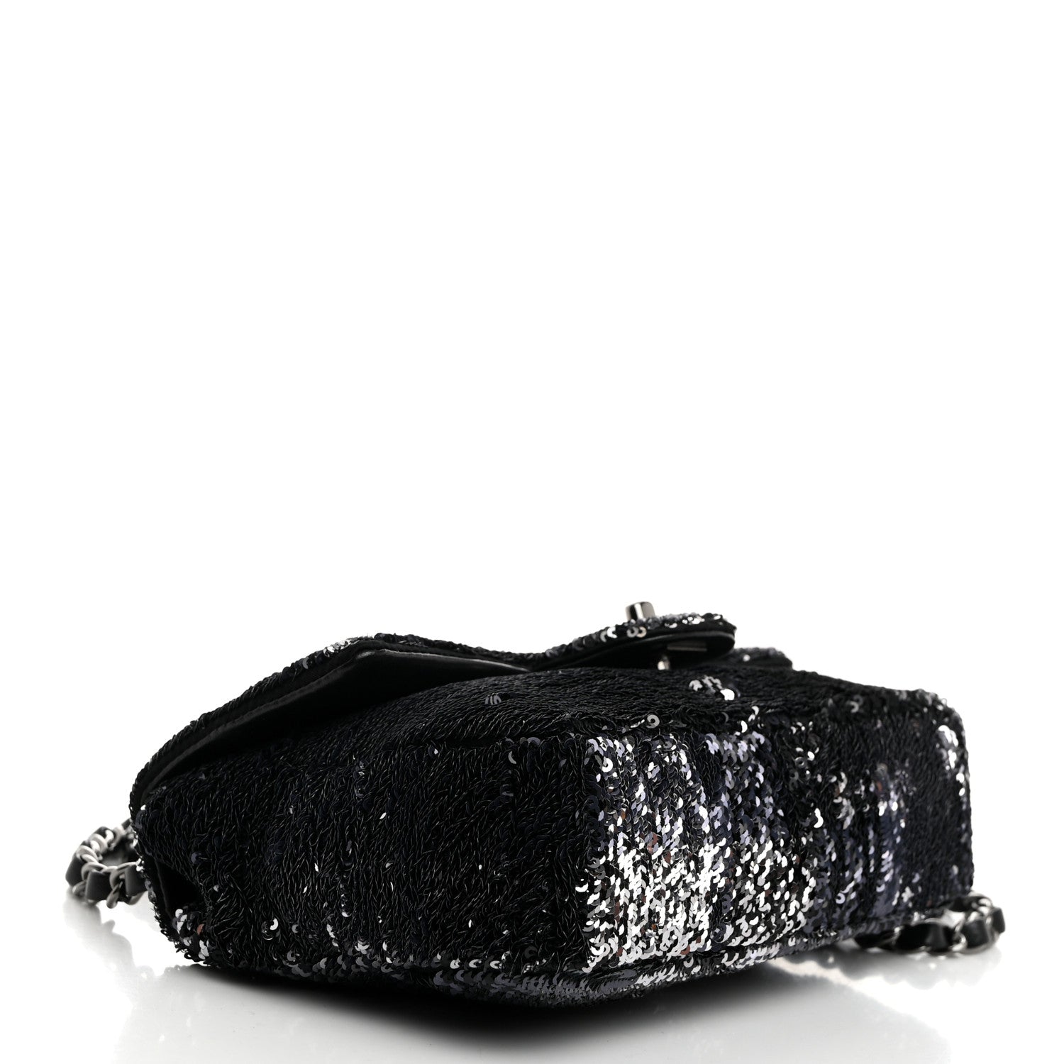 Chanel Sequin Mini Rectangular Single Flap Black Silver 4 of 10