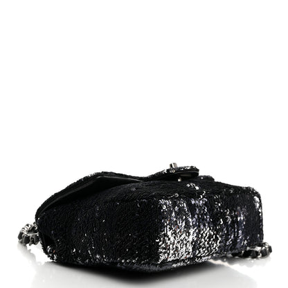 Chanel Sequin Mini Rectangular Single Flap Black Silver 4 of 10