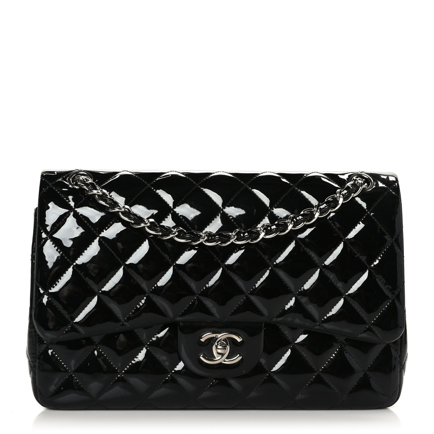 Patent Quilted Jumbo Double Flap Black