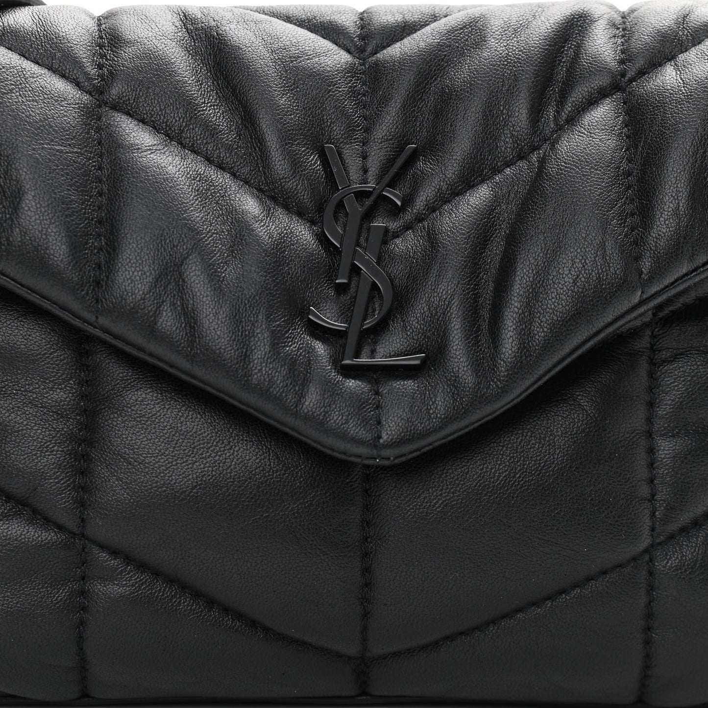 Calfskin Quilted Toy Loulou Puffer Monogram Monochrome Chain Satchel Black