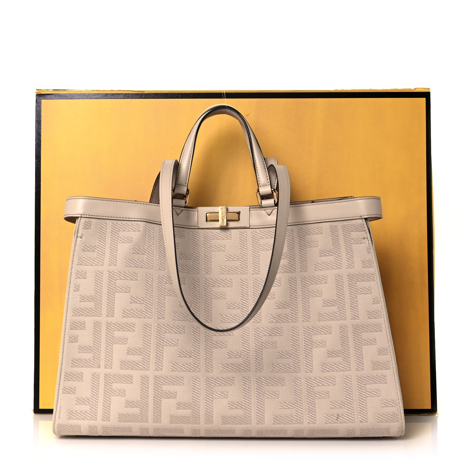 Fendi Canvas Vitello King FF Embroidered Medium Peekaboo X-Tote Poudre 16 of 16