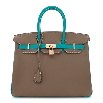 Hermes Epsom Horseshoe Birkin 35 Etoupe Bleu Paon 1 of 10