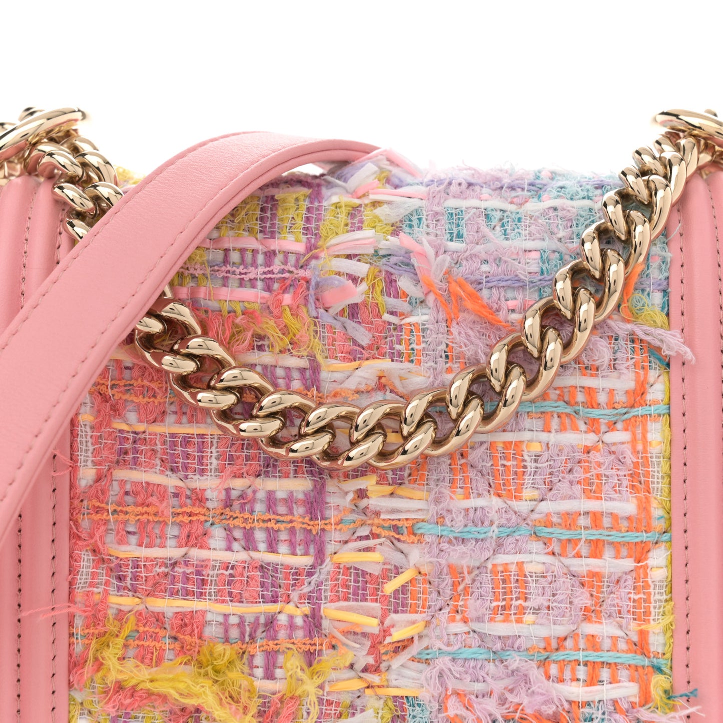 Calfskin Tweed Quilted North South Boy Flap Pink