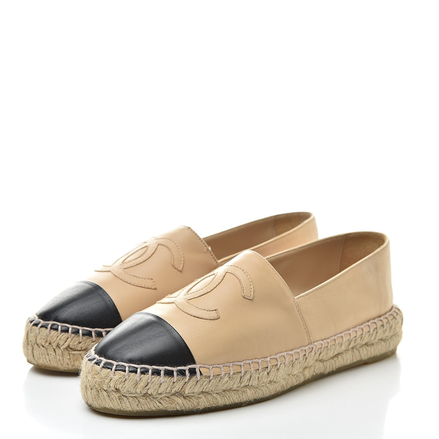 Chanel Lambskin CC Espadrilles 37 Beige Black 3 of 13