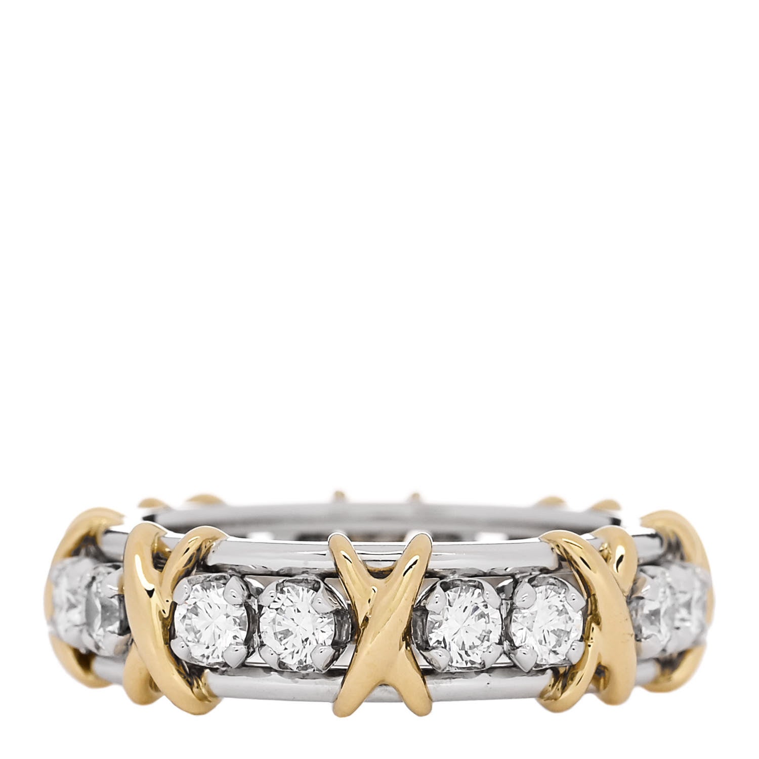 Tiffany Platinum 18K Yellow Gold Diamond Schlumberger Sixteen Stone Ring 54 7 1 of 5