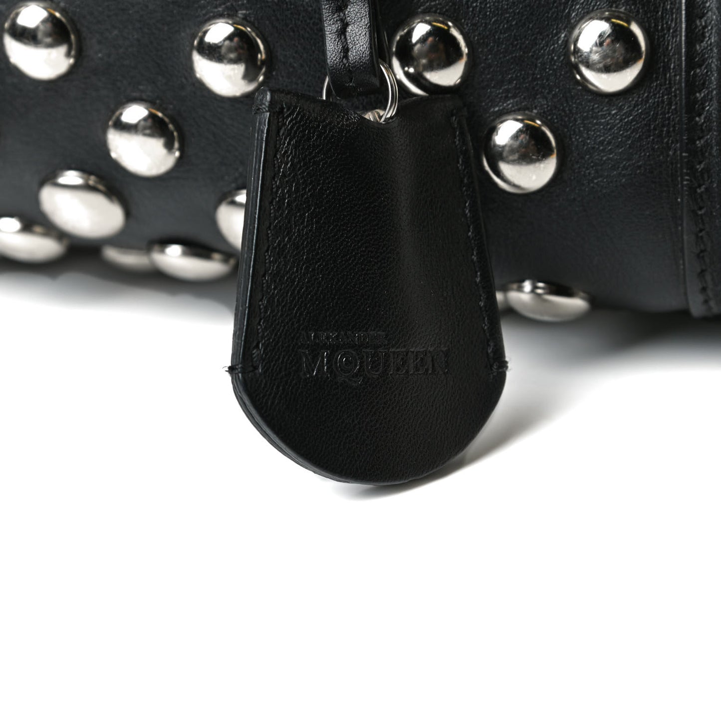 Calfskin Large Studded Padlock Zip Around Tote Black White