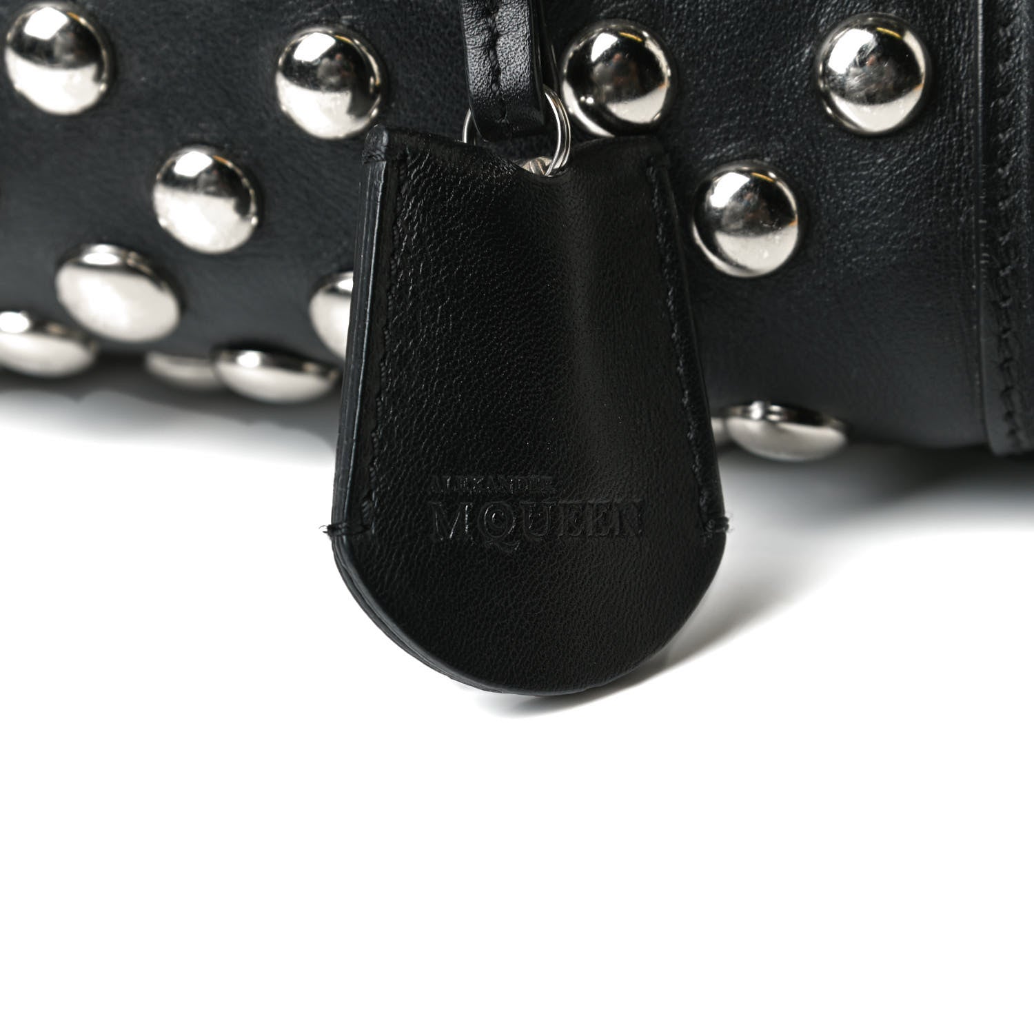 Alexander McQueen Calfskin Large Studded Padlock Zip Around Tote Black White 8 of 17