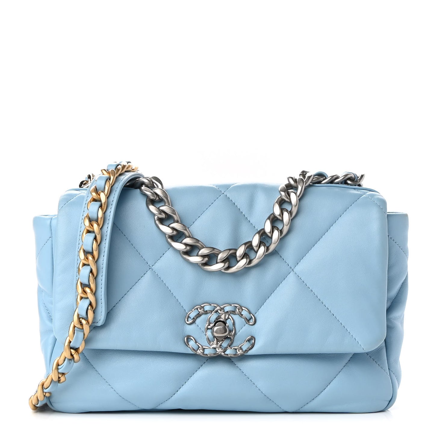 Lambskin Quilted Medium Chanel 19 Flap Light Blue