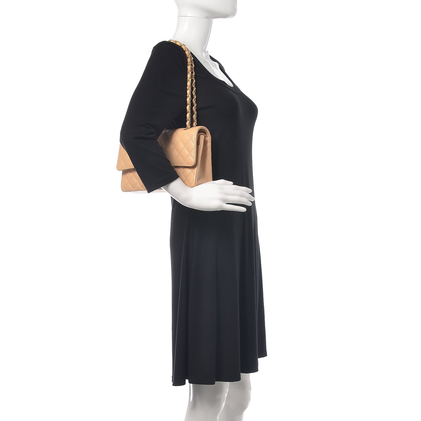 Caviar Quilted Medium Double Flap Beige