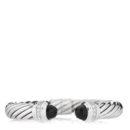 David Yurman Sterling Silver Diamond Black Onyx 10mm Cable Classics Bracelet 1 of 4