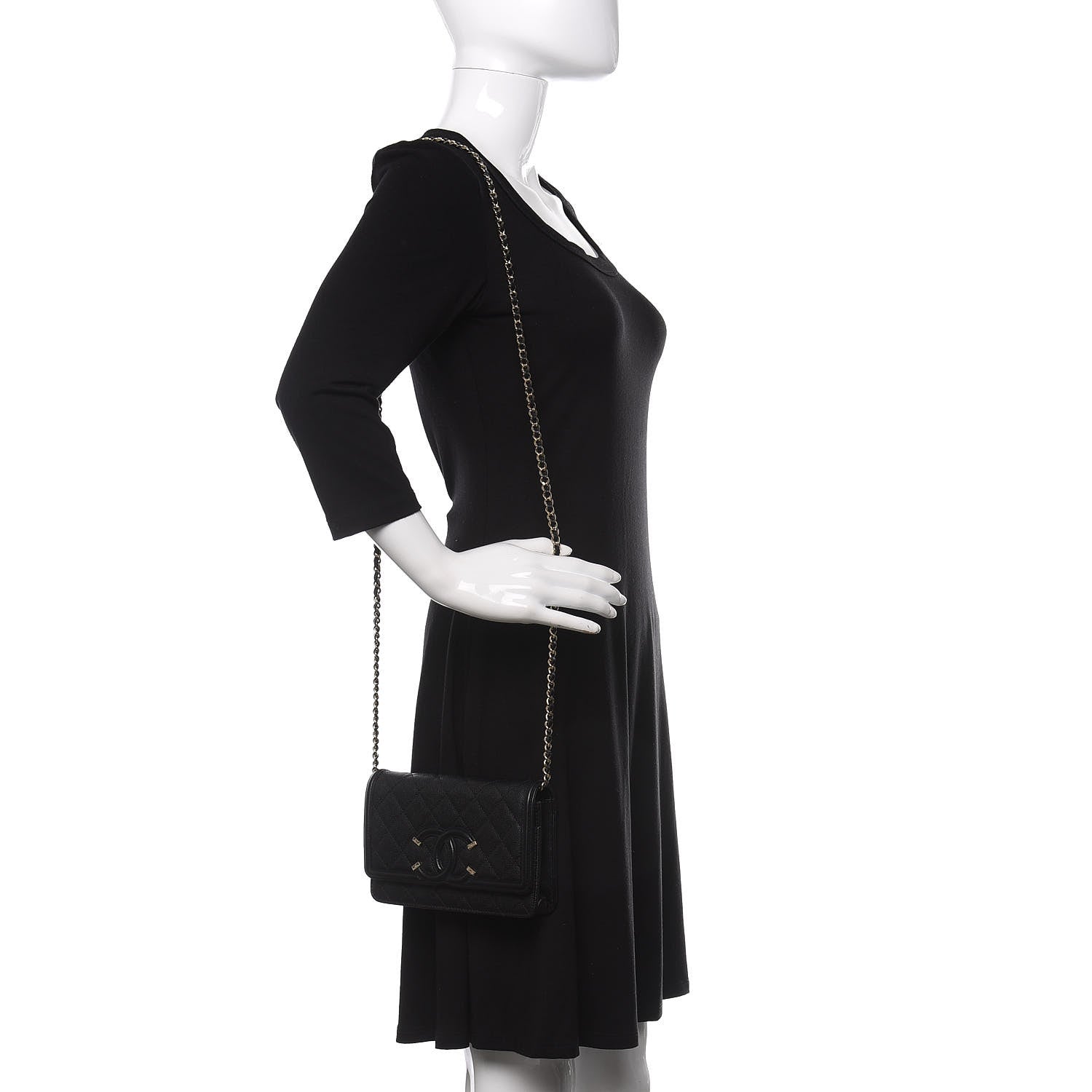 Chanel Caviar Quilted CC Filigree Wallet On Chain WOC Black 2 of 12