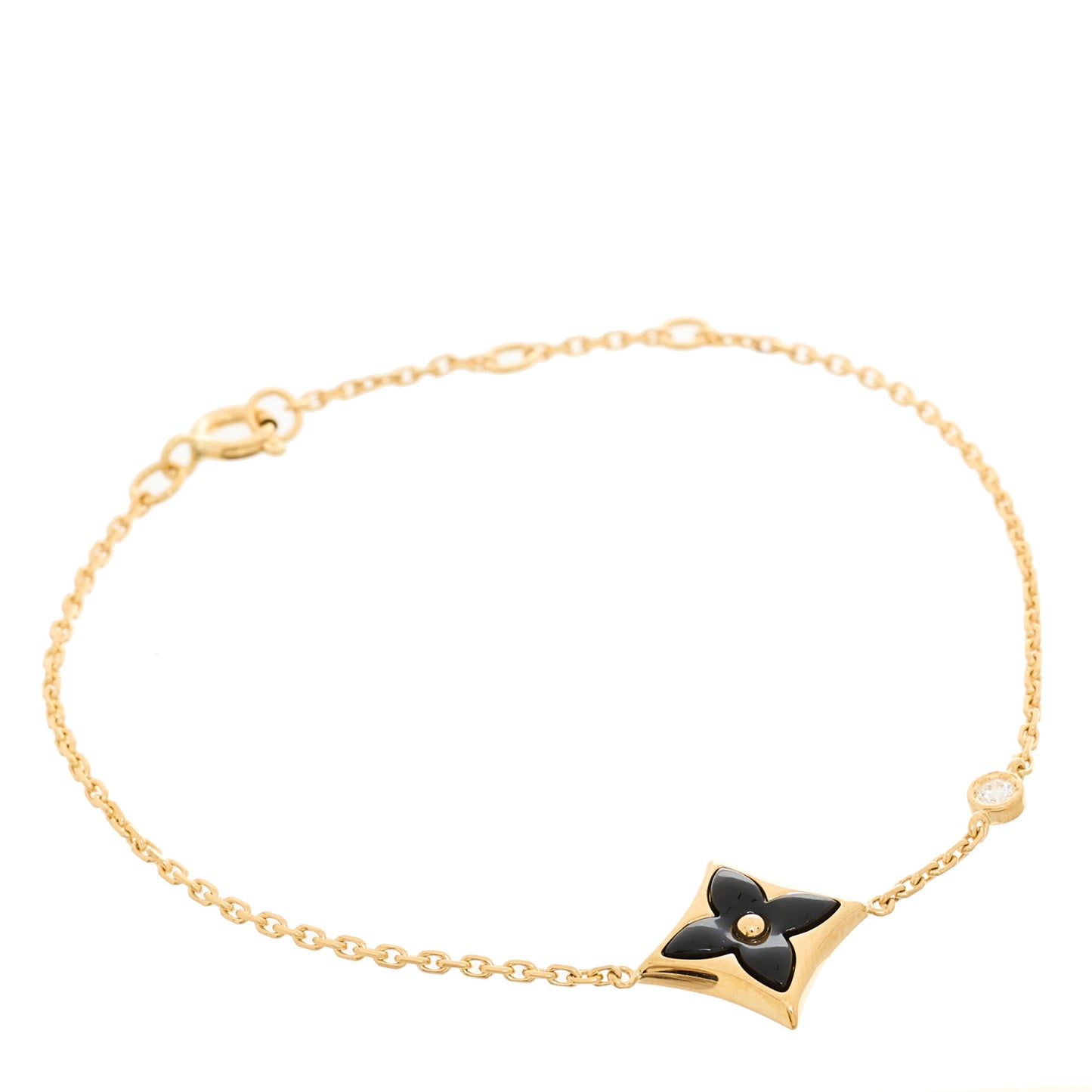 18K Yellow Gold Diamond Black Onyx Color Blossom BB Star Bracelet