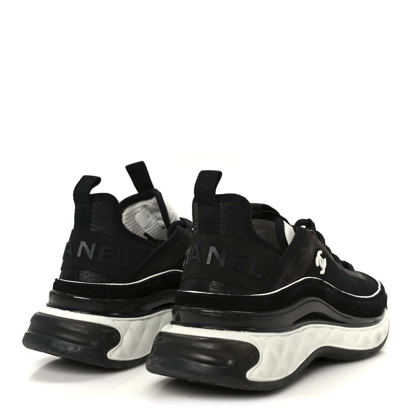 Velvet Calfskin Mixed Fibers CC Sneakers 38 Black Dark Grey