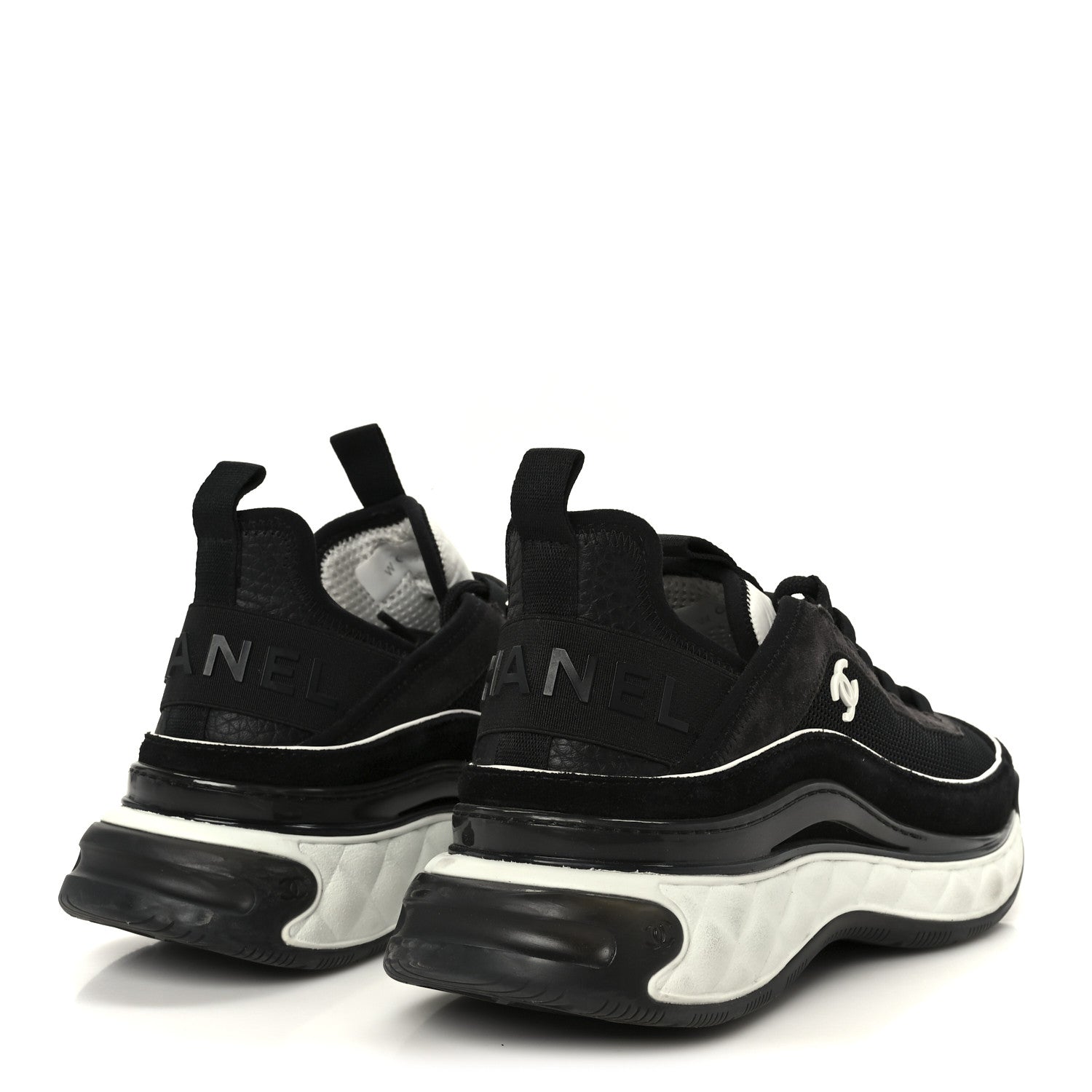 Chanel Velvet Calfskin Mixed Fibers CC Sneakers 38 Black Dark Grey 5 of 10
