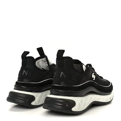Chanel Velvet Calfskin Mixed Fibers CC Sneakers 38 Black Dark Grey 5 of 10