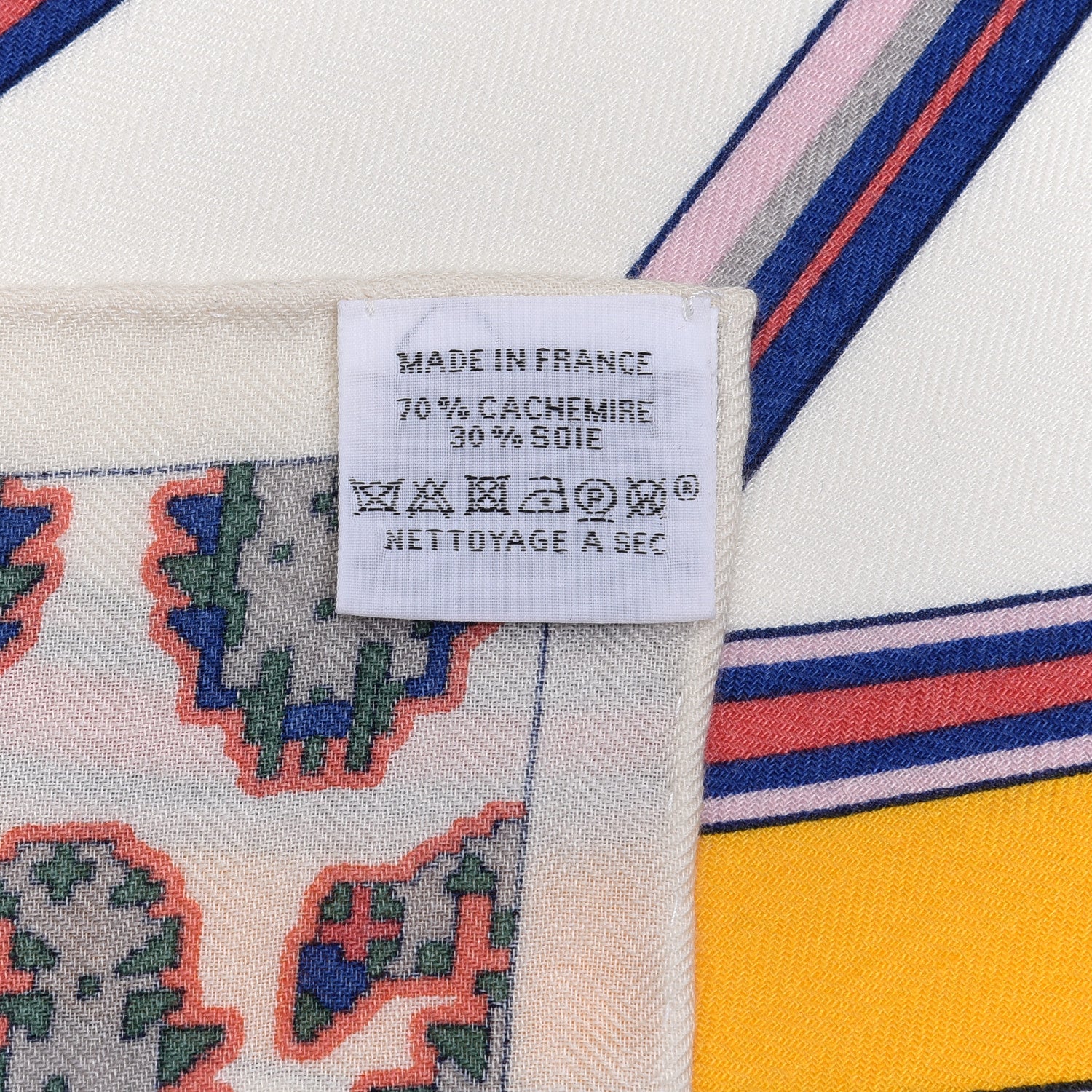 Hermes Cashmere Silk Les Roues De Phaeton Shawl 140 White Rose Jaune 6 of 6