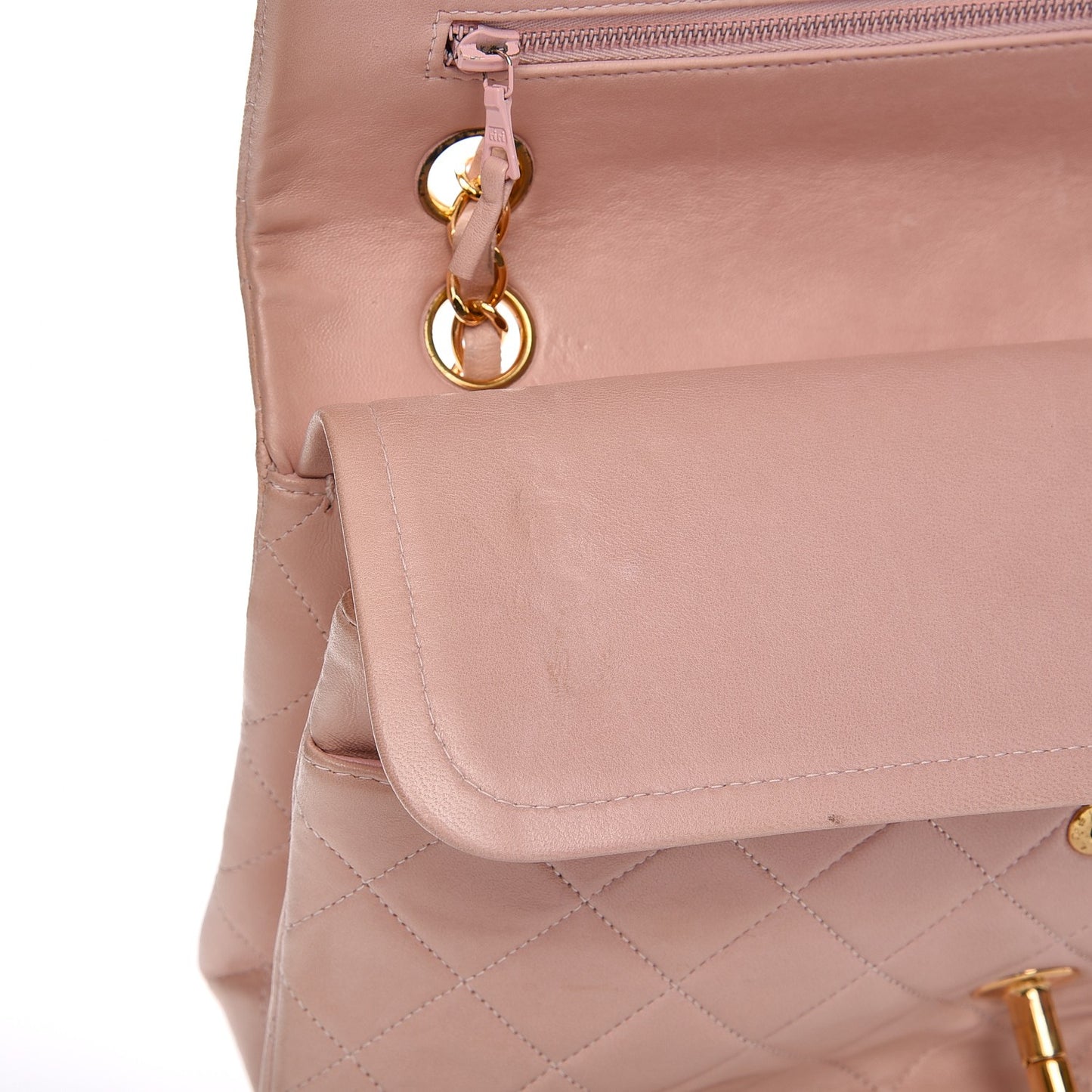 Lambskin Quilted Medium Double Flap Light Pink