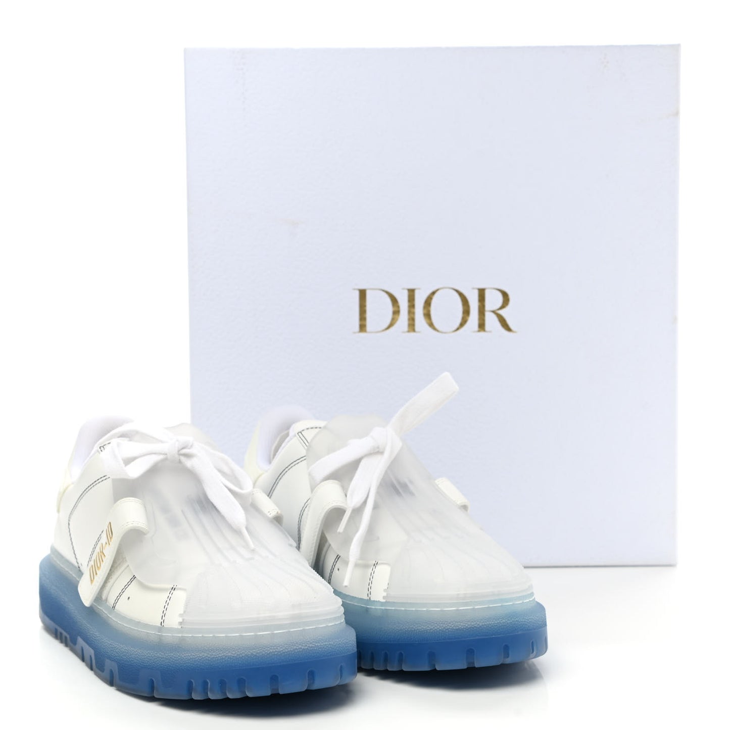 Calfskin Clear Rubber Dior-ID Platform Sneakers 36 White Deep Blue