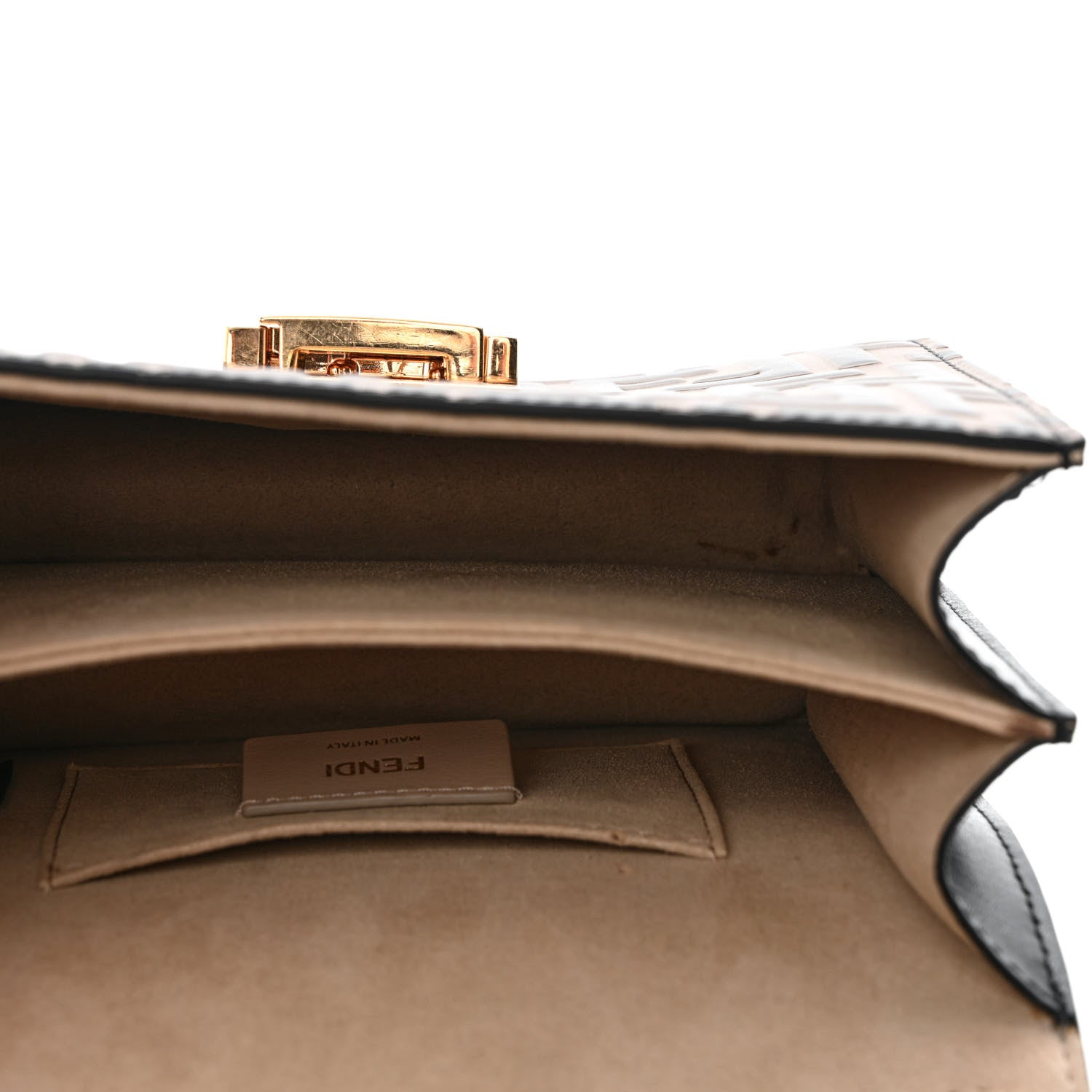 Fendi Vitello Liberty Bi-Color FF 1974 Embossed Small Kan U Shoulder Bag Maya Black 5 of 11