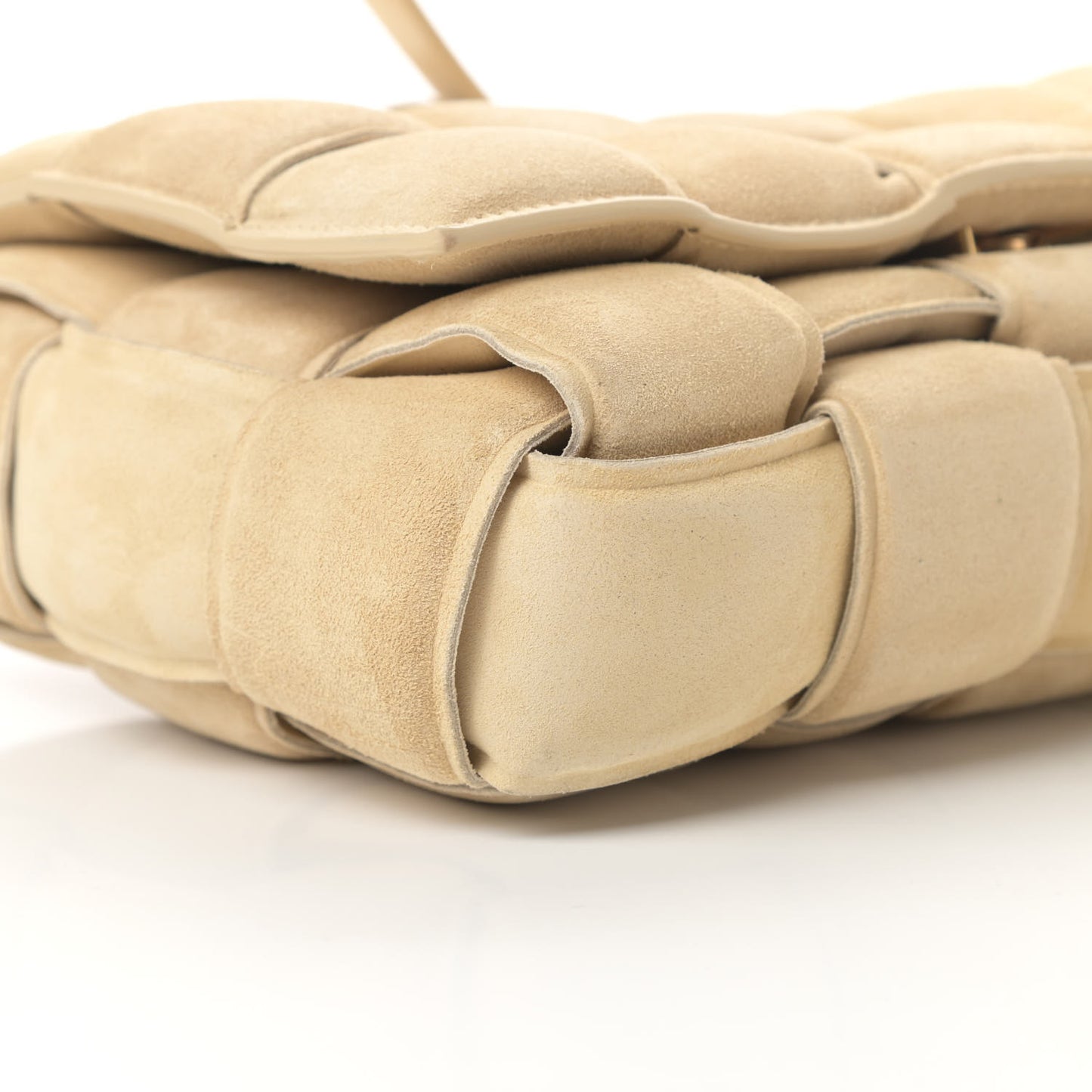 Suede Calfskin Maxi Intrecciato Padded Cassette Crossbody Bag Sand