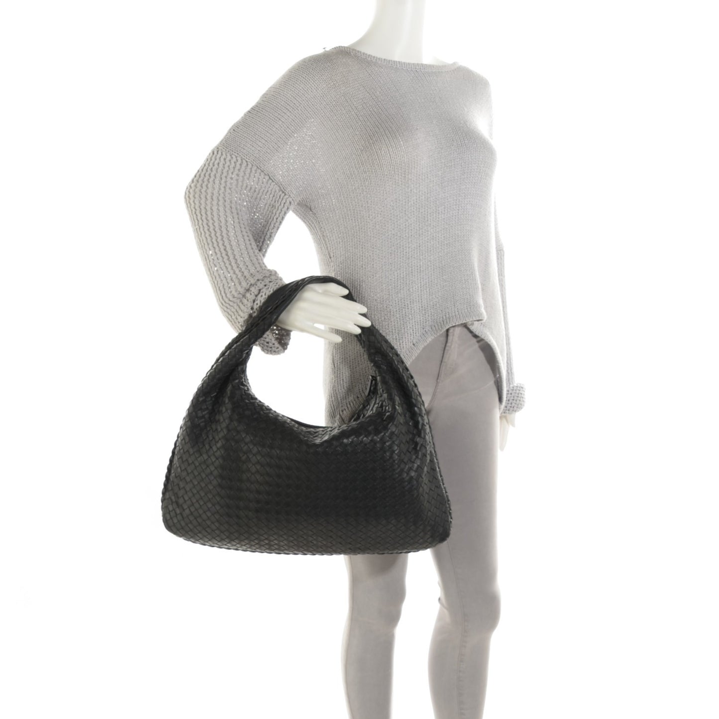 Nappa Intrecciato Large Veneta Hobo Nero Black