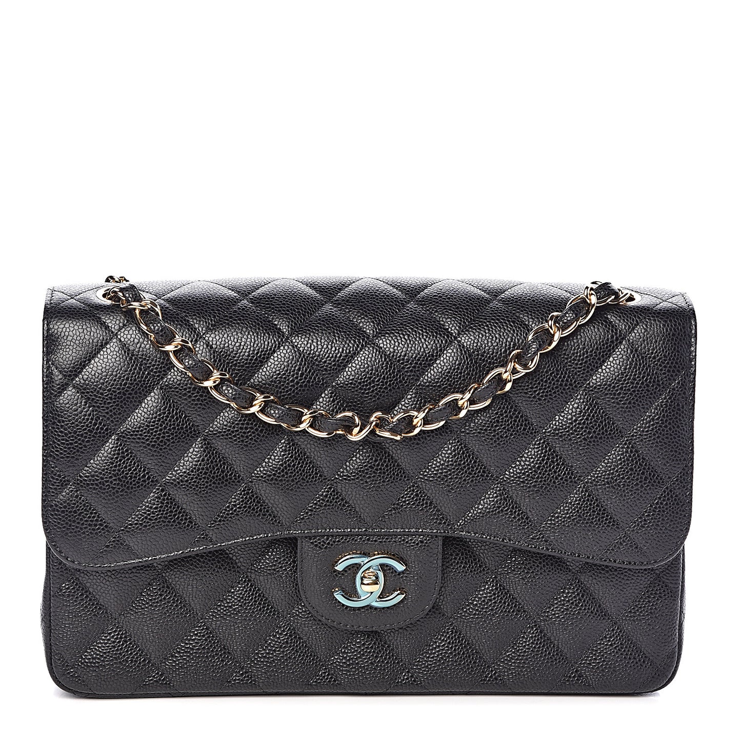 Caviar Quilted Jumbo Double Flap Black