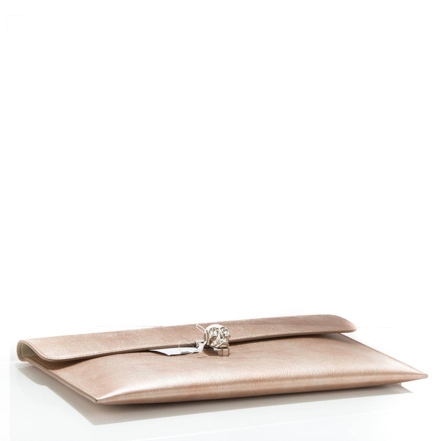 Metallic Calfskin Skull Envelope Clutch Pink