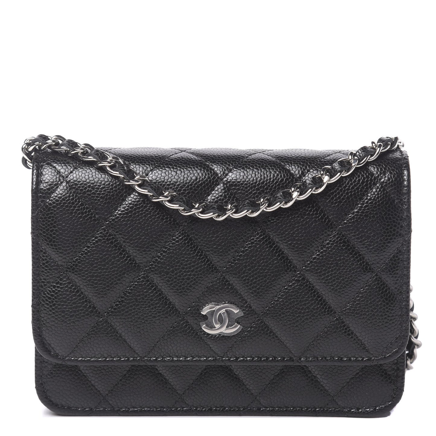 Caviar Quilted Mini Wallet On Chain WOC Black