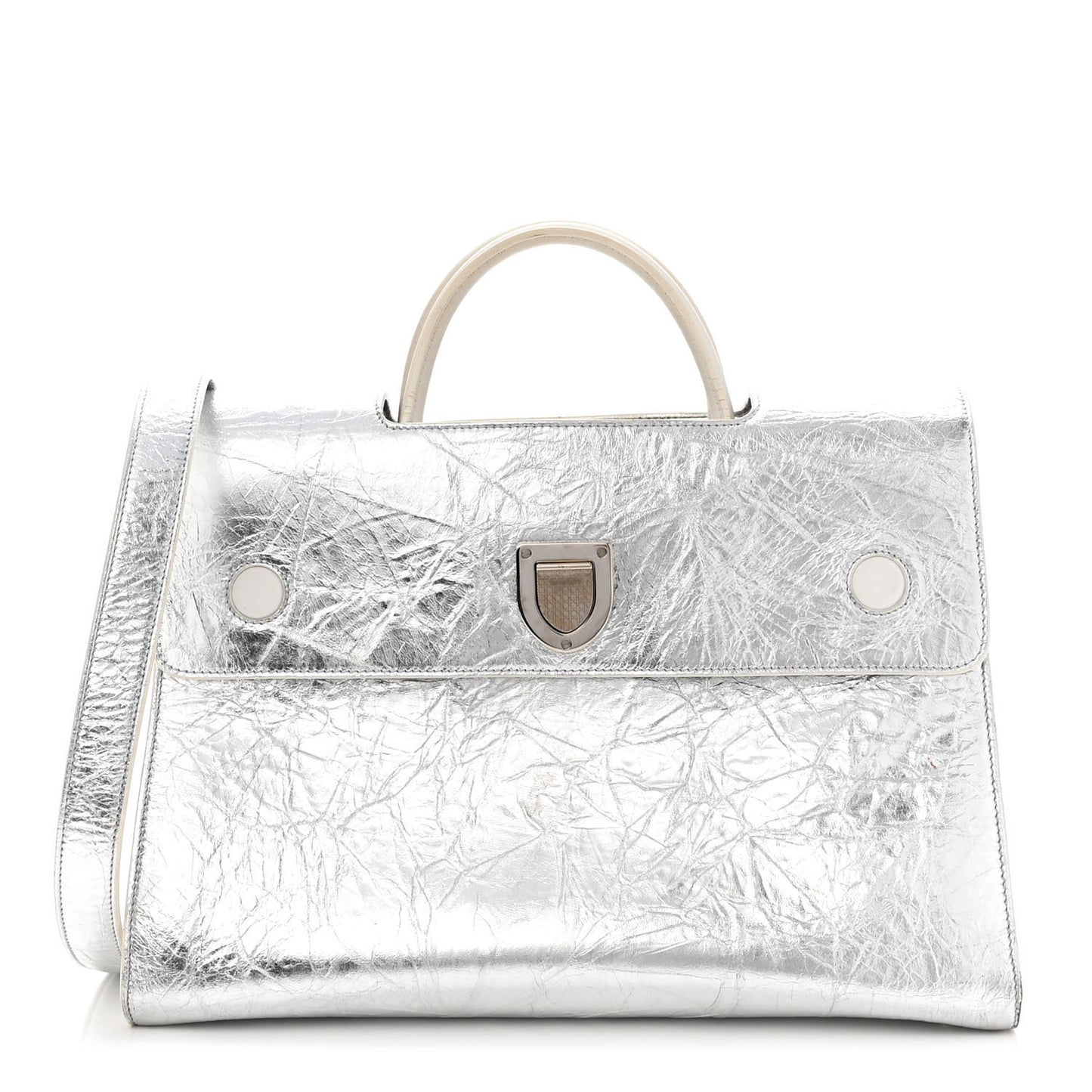 Metallic Calfskin Large Diorever Flap Silver