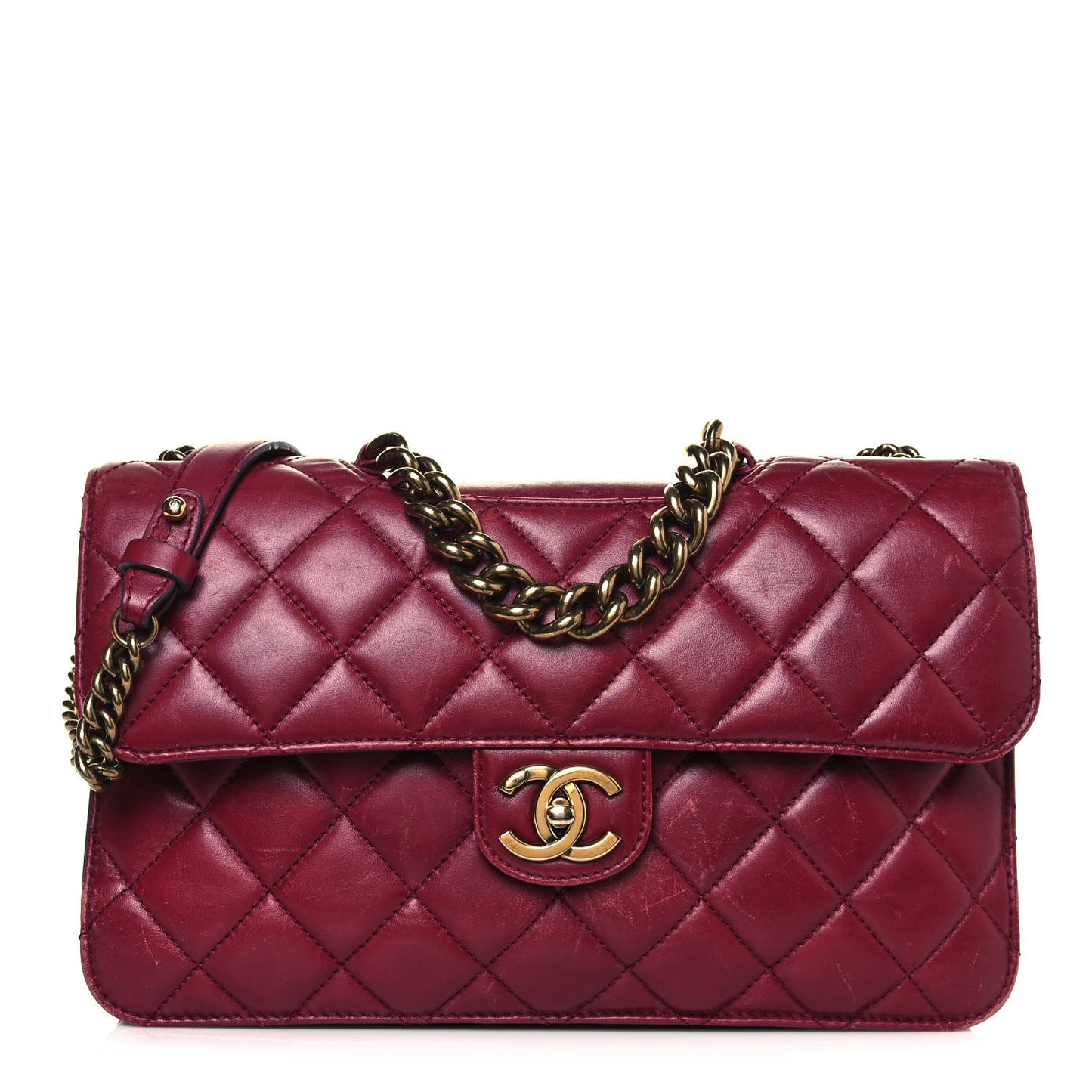 Glazed Calfskin Quilted Large Perfect Edge Flap Red