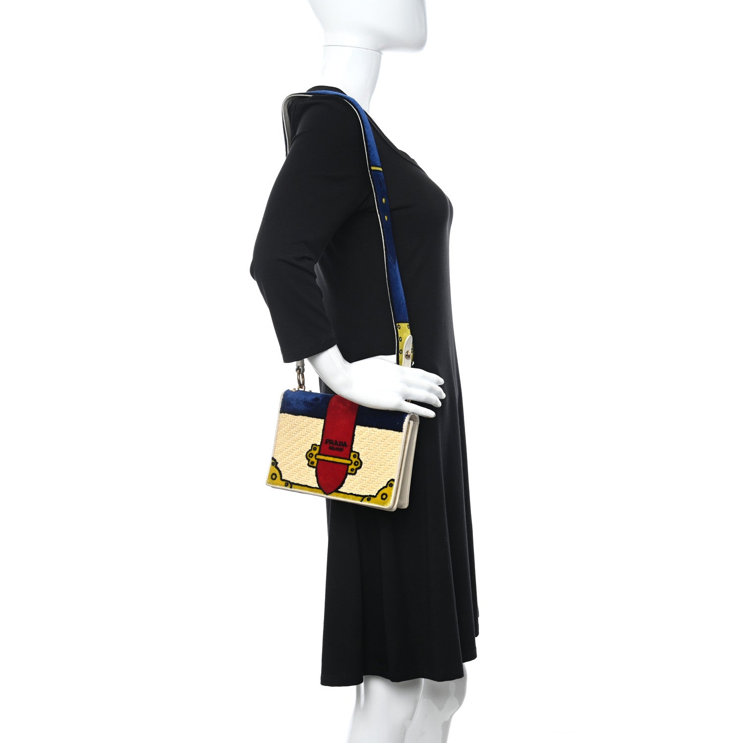 Prada Velvet Straw Cahier Shoulder Bag Naturale Talco 2 of 12