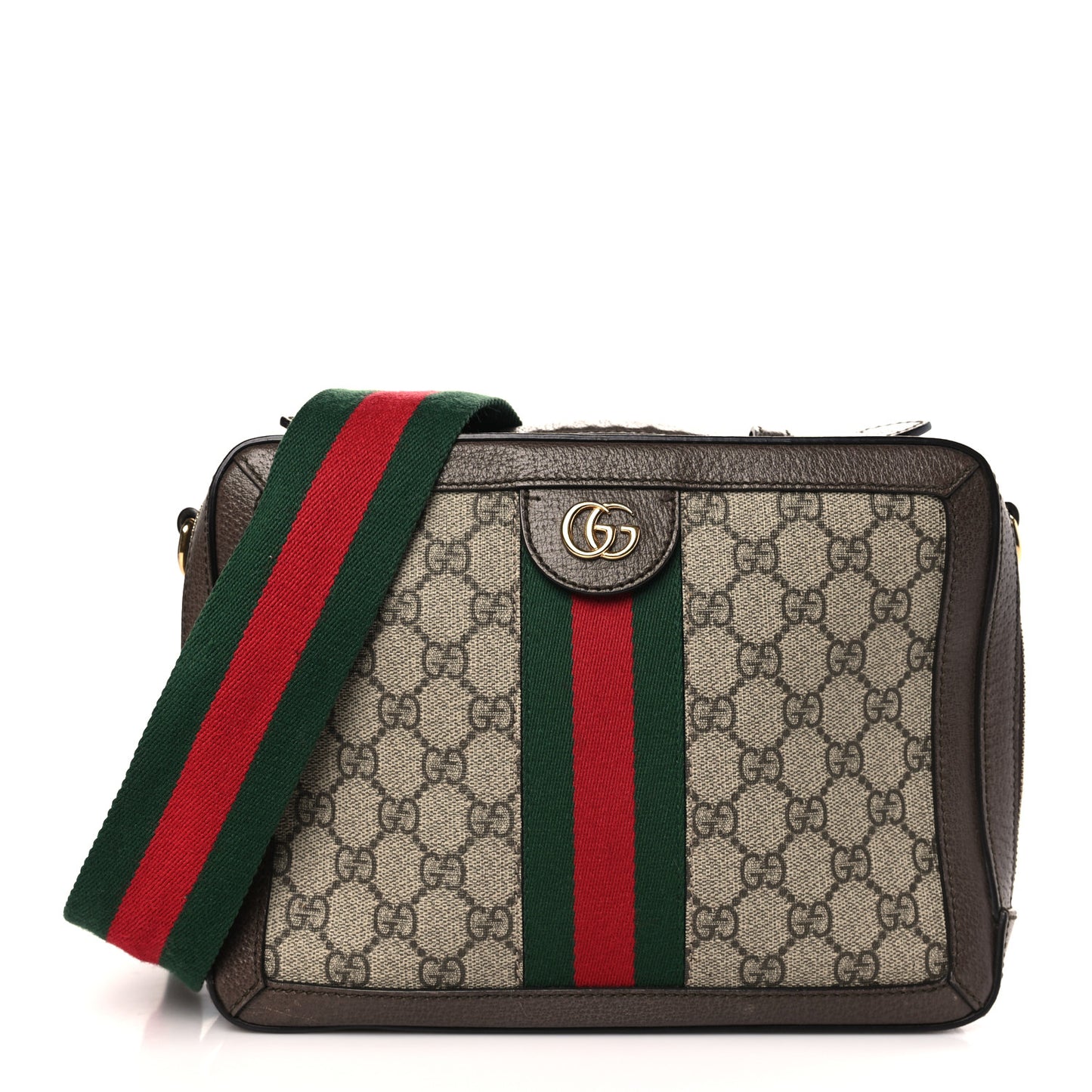 GG Supreme Monogram Web Small Ophidia Top Handle Shoulder Bag Brown