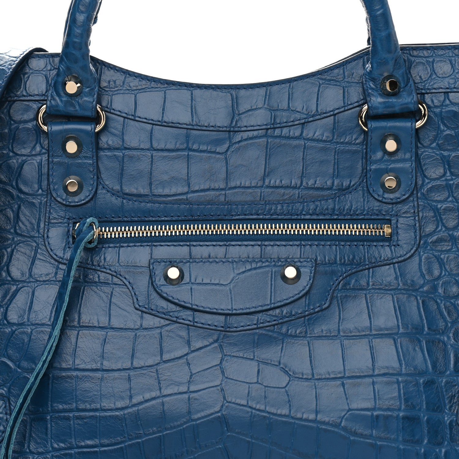 Balenciaga Calfskin Crocodile Embossed Classic Silver Hardware City Bleu Marine 8 of 11