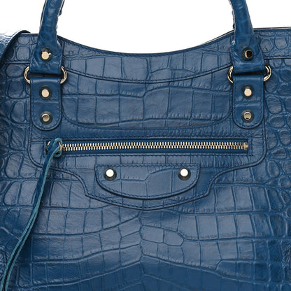 Balenciaga Calfskin Crocodile Embossed Classic Silver Hardware City Bleu Marine 8 of 11