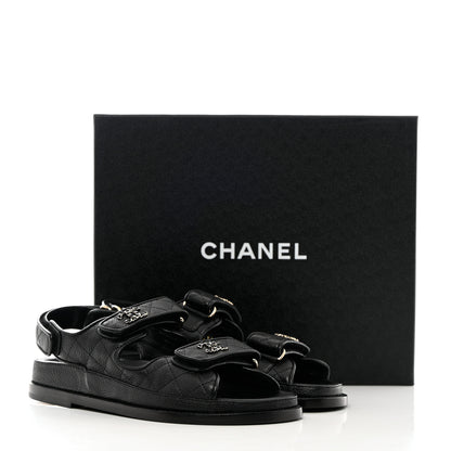 Chanel Grained Calfskin Velcro Dad Sandals 36.5 Black 10 of 10