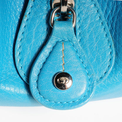 Christian Dior Calfskin Butterfly Pearls Frame Satchel Blue 6 of 12
