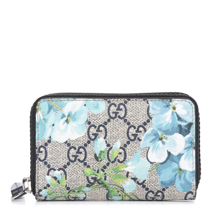 Gucci GG Supreme Monogram Blooms Zip Around Card Case Wallet Beige Blue Navy 1 of 7