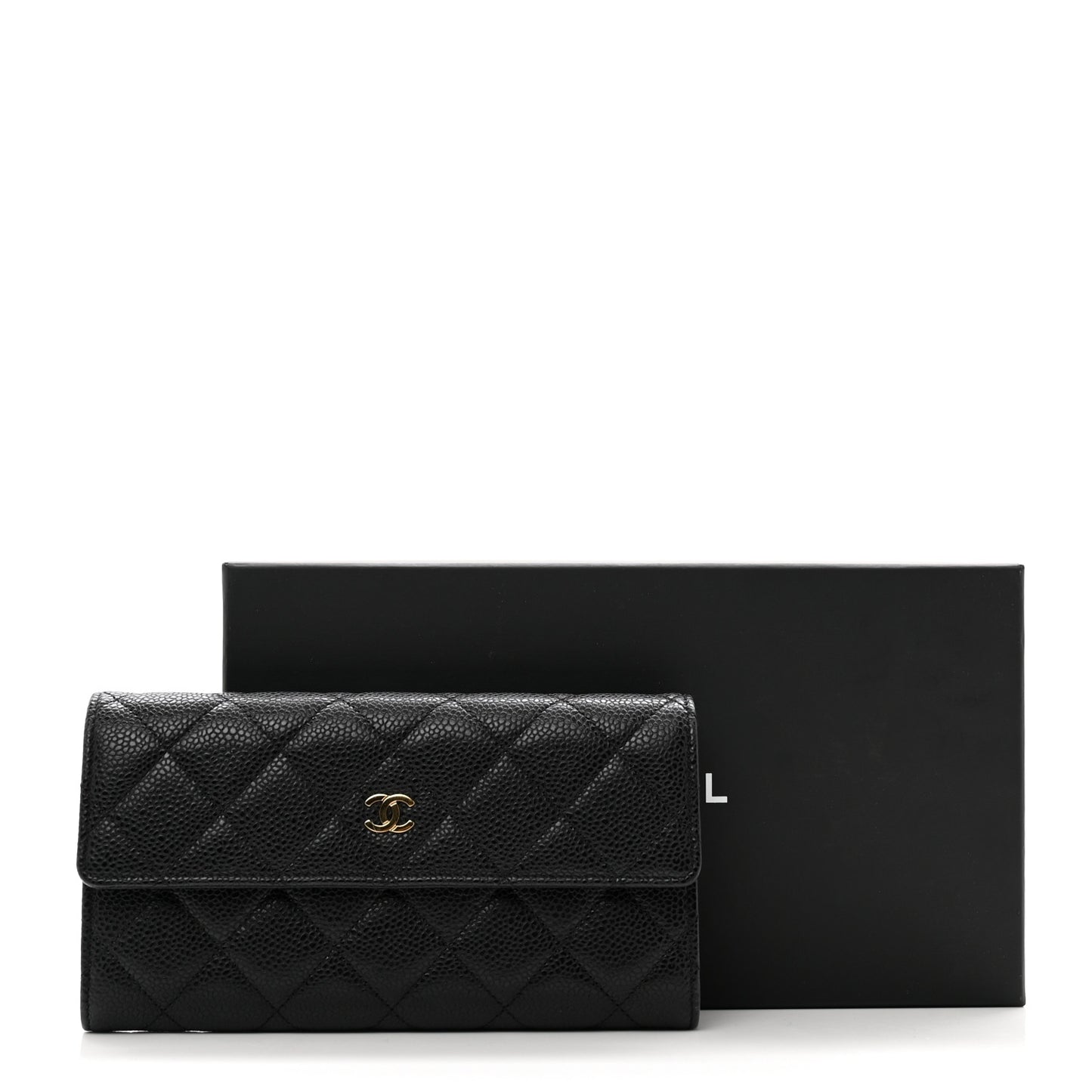 Caviar Quilted Large Gusset Flap Wallet Black