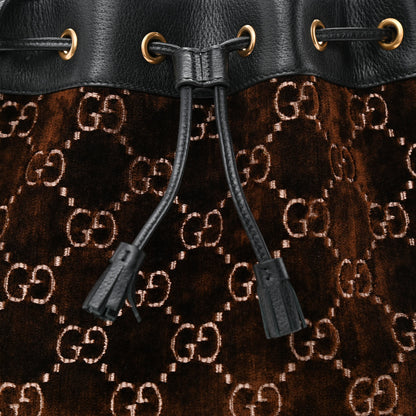 Gucci Velvet GG Monogram Textured Calfskin Web Bucket Bag Brown Black 8 of 10