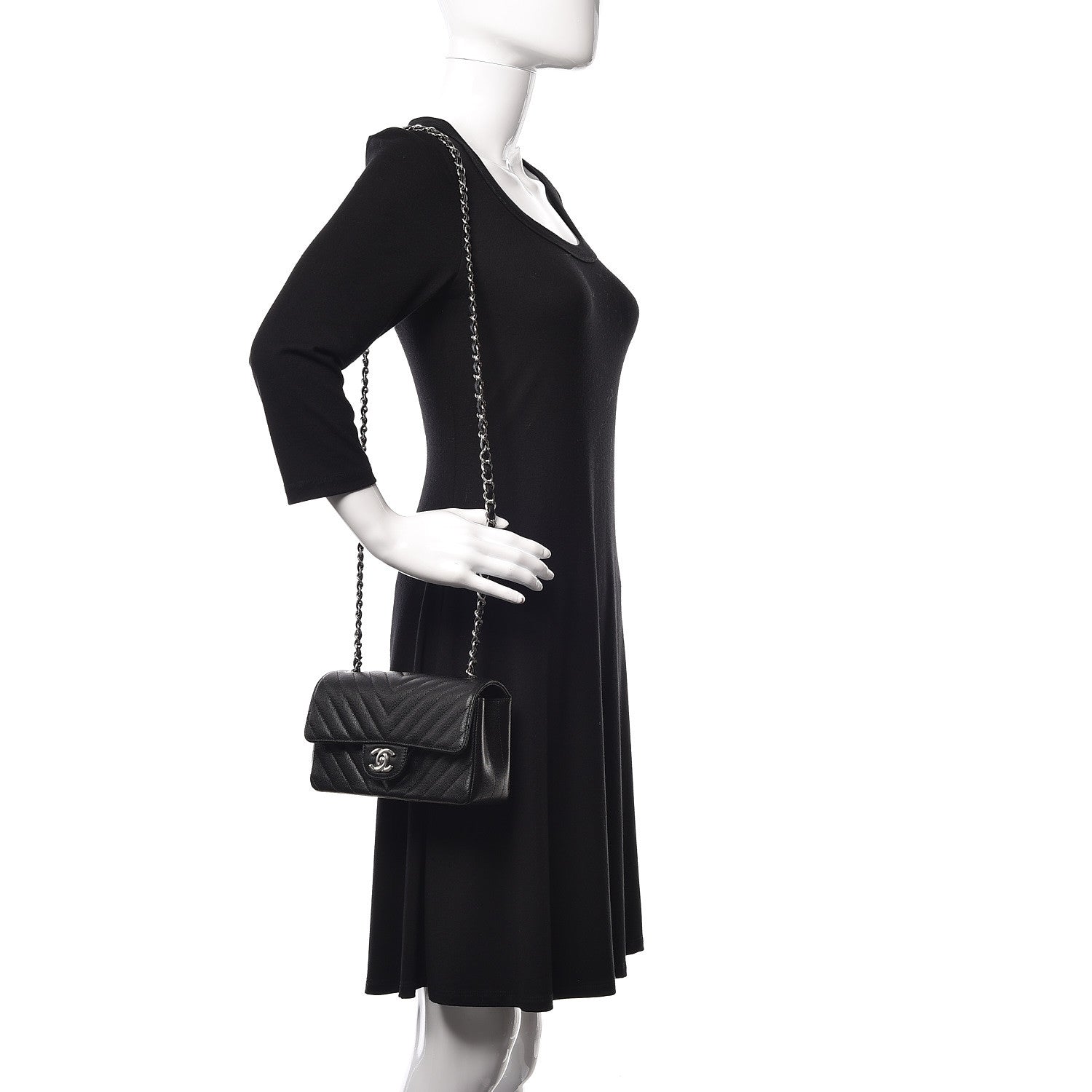 Chanel Caviar Chevron Quilted Mini Rectangular Flap Black 2 of 10