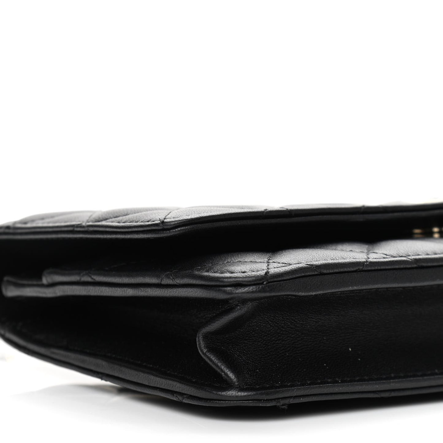 Lambskin Quilted Pearl Wallet On Chain WOC Black