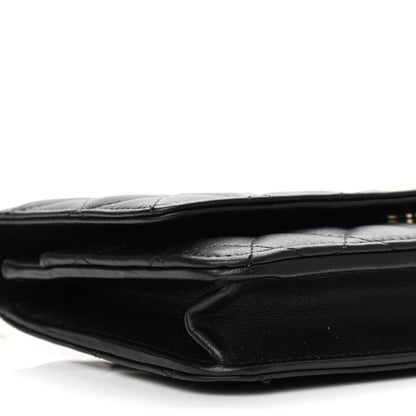 Chanel Lambskin Quilted Pearl Wallet On Chain WOC Black 10 of 12