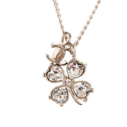Chanel Crystal CC Four Leaf Clover Pendant Necklace Gold 3 of 5
