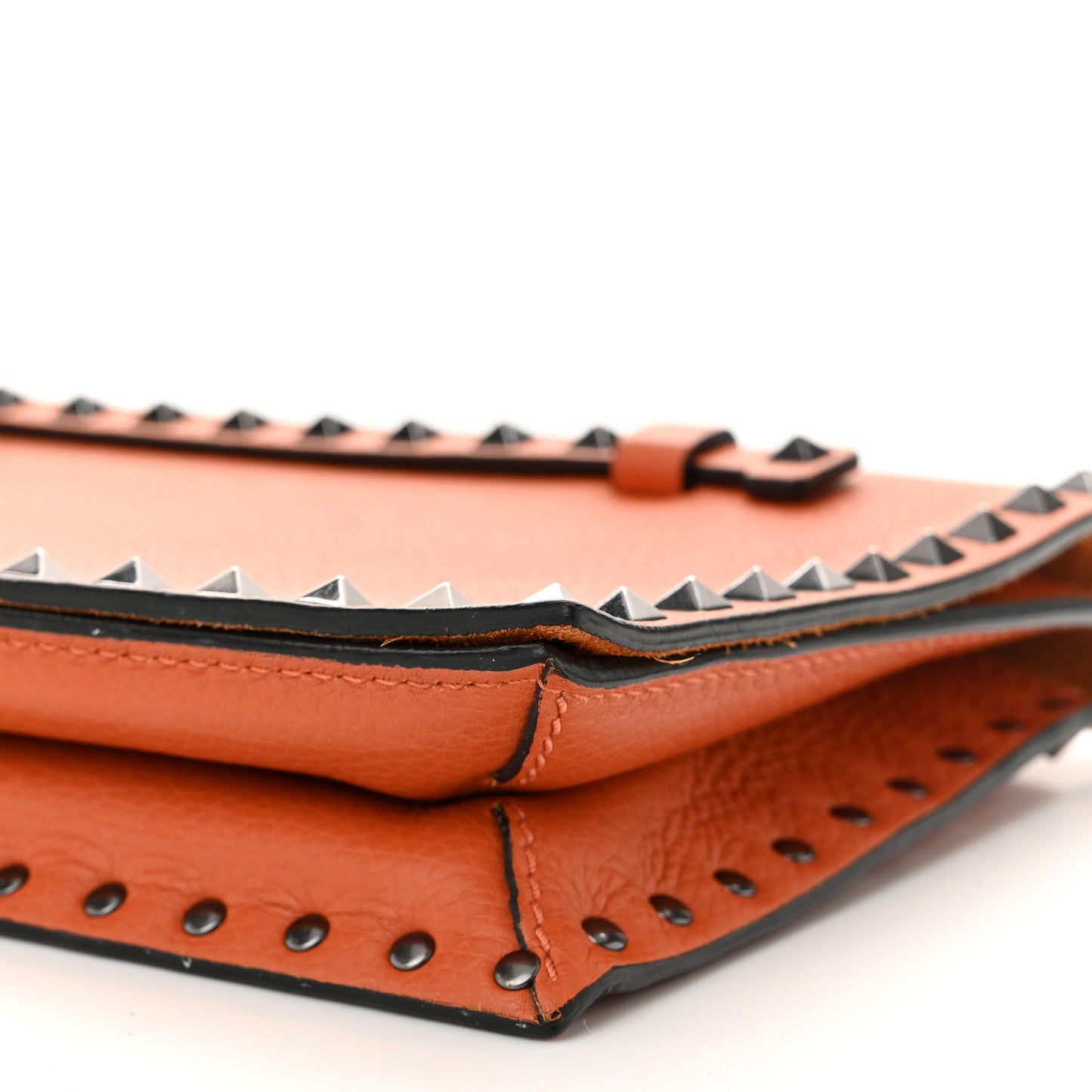 Pebbled Calfskin Rockstud Wristlet Clutch Orange