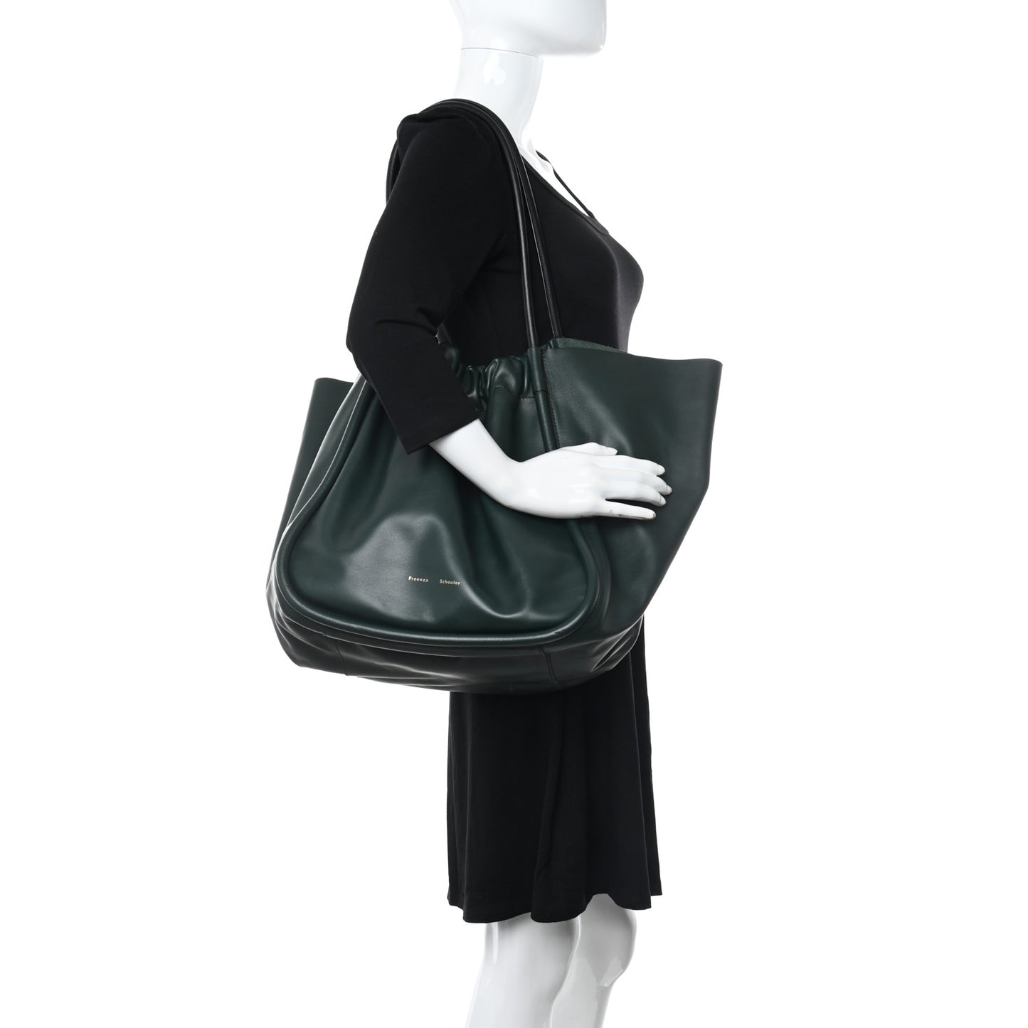Calfskin XL Ruched Tote Petrol Green