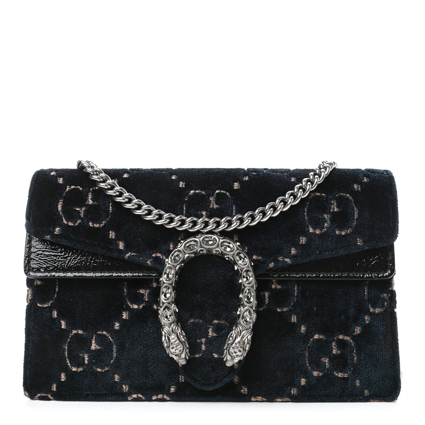 Velvet GG Monogram Super Mini Dionysus Shoulder Bag Blue Beige Black