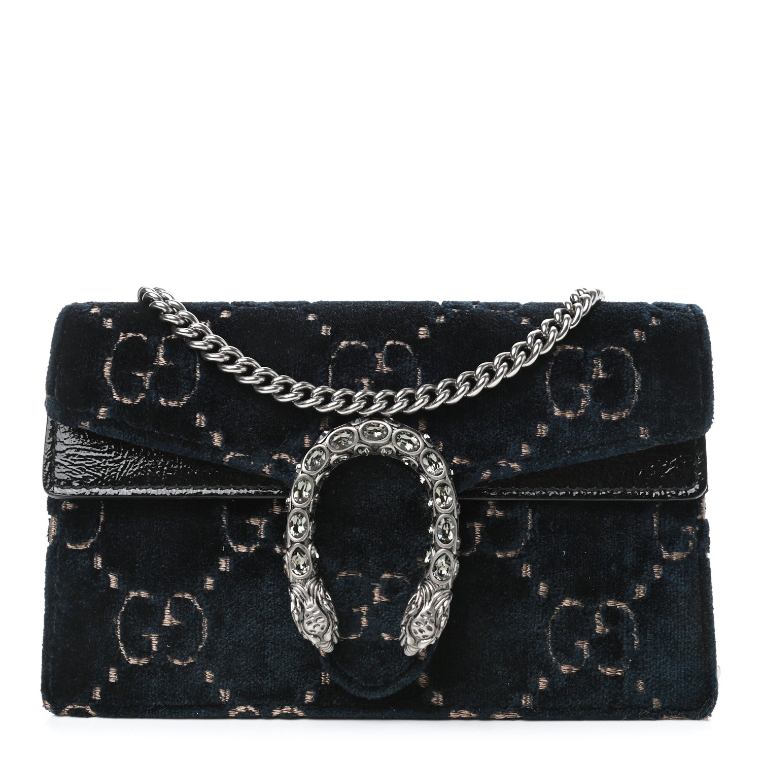 Gucci Velvet GG Monogram Super Mini Dionysus Shoulder Bag Blue Beige Black 1 of 4