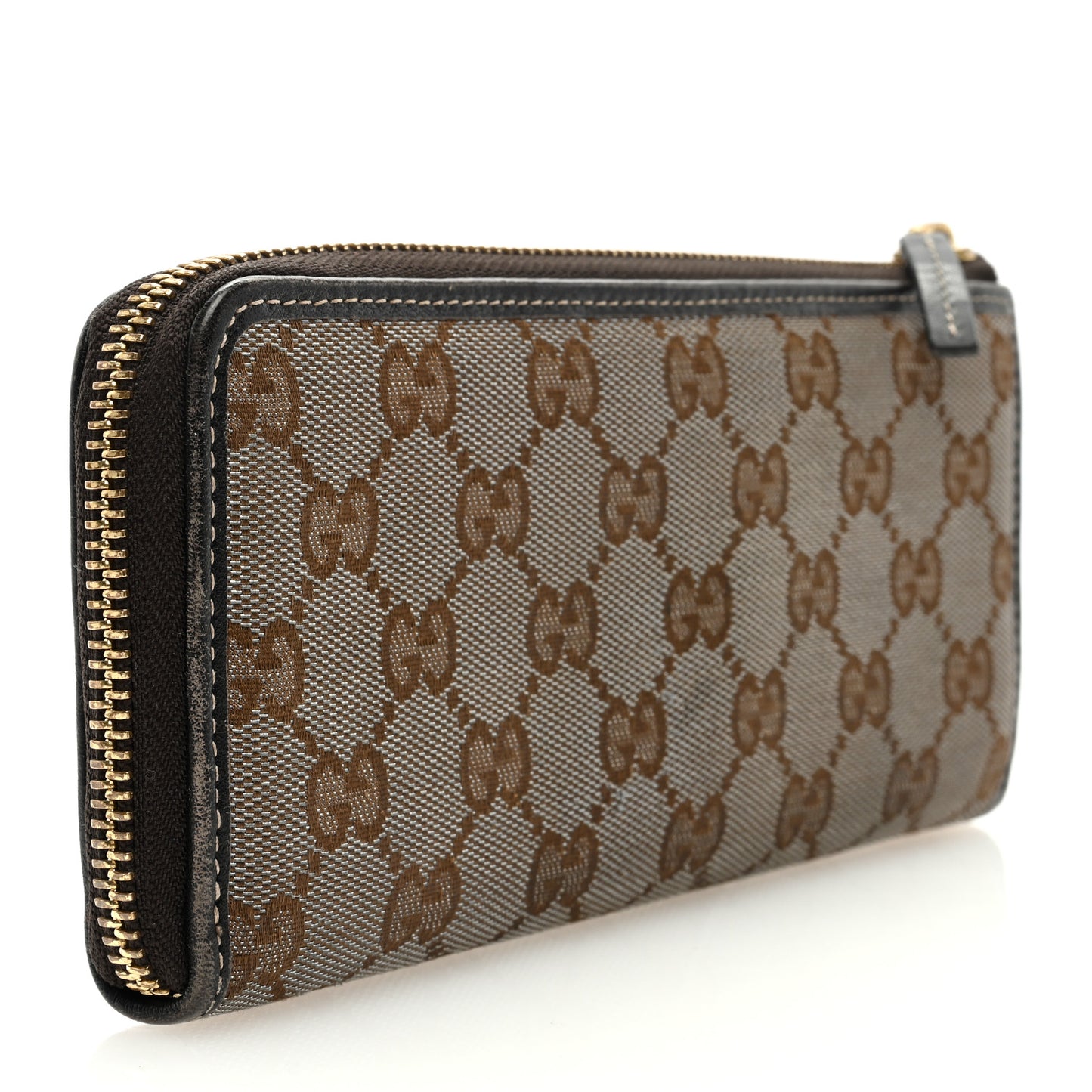 Metallic Monogram Zip Around Wallet Brown